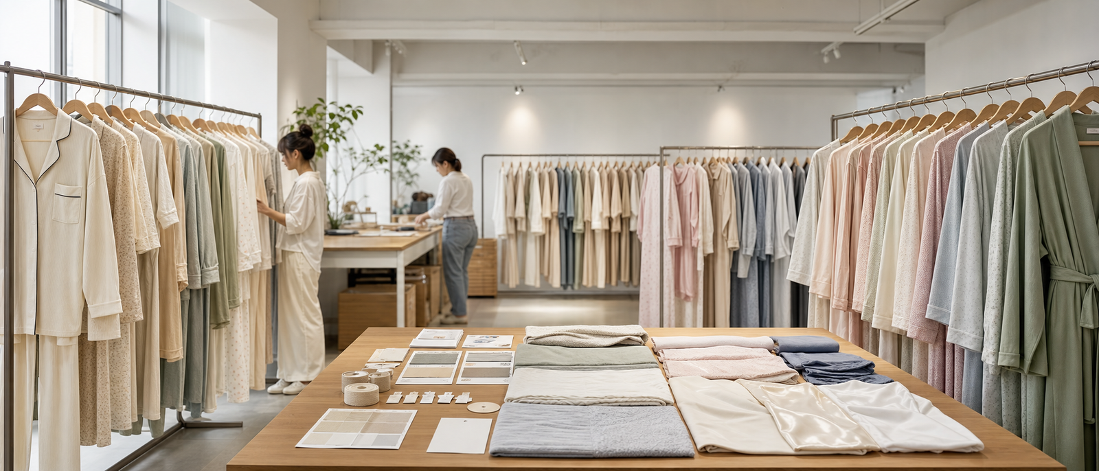 Sleepwear showroom and sample display for private label OEM ODM production