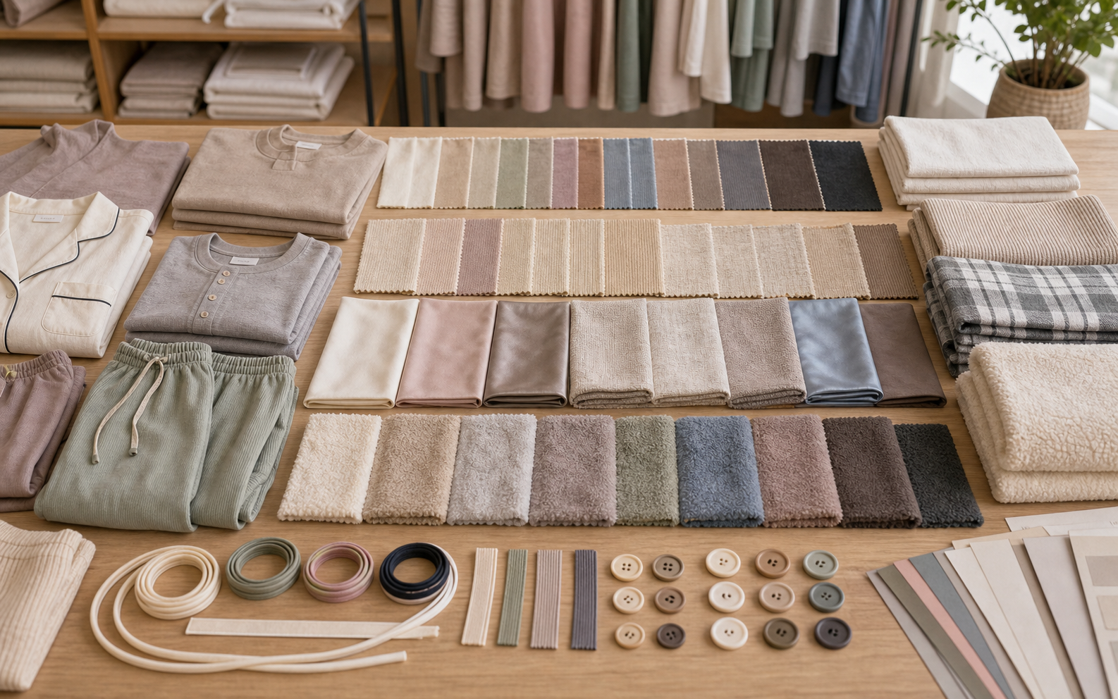Sleepwear fabric library and swatch table