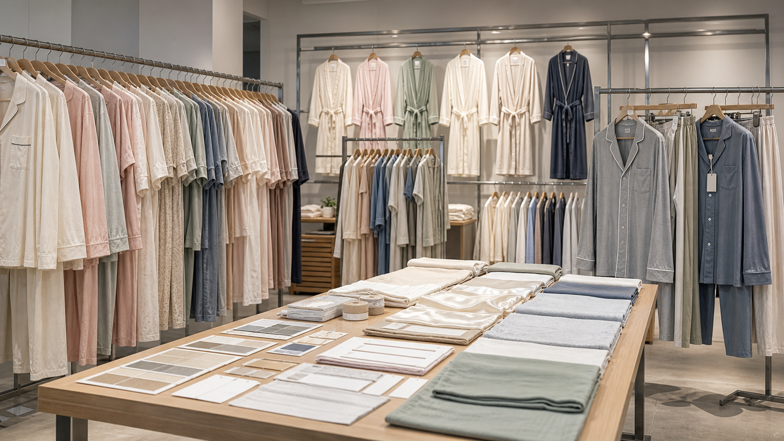 Sleepwear sample room and product wall