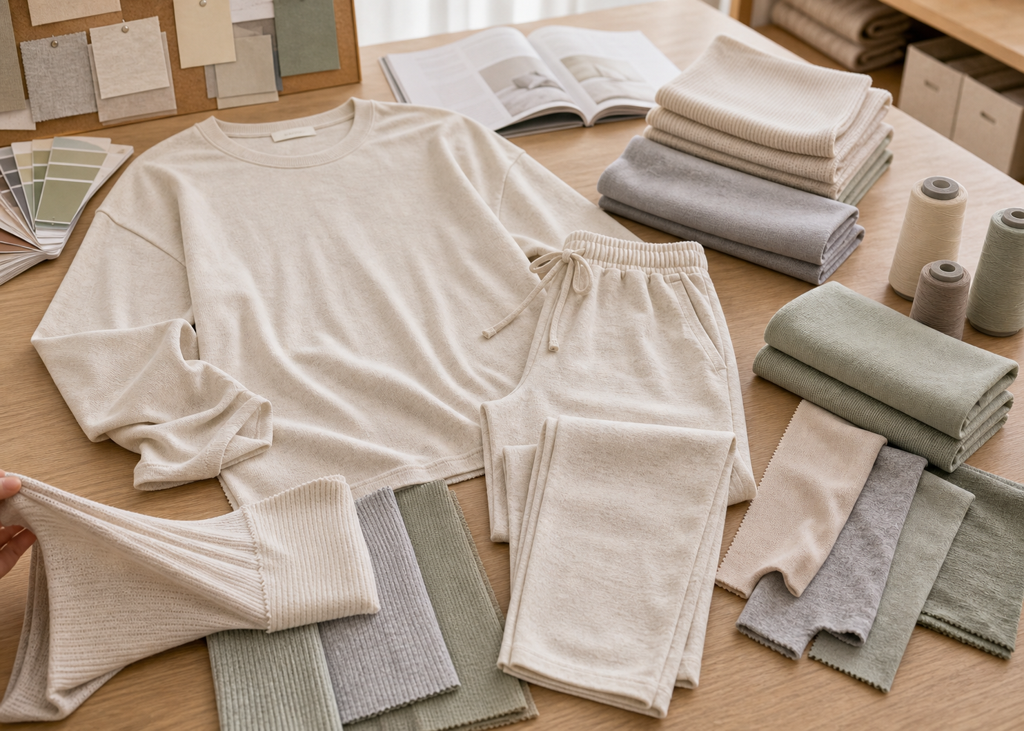 Soft knit rib waffle daily loungewear fabric options
