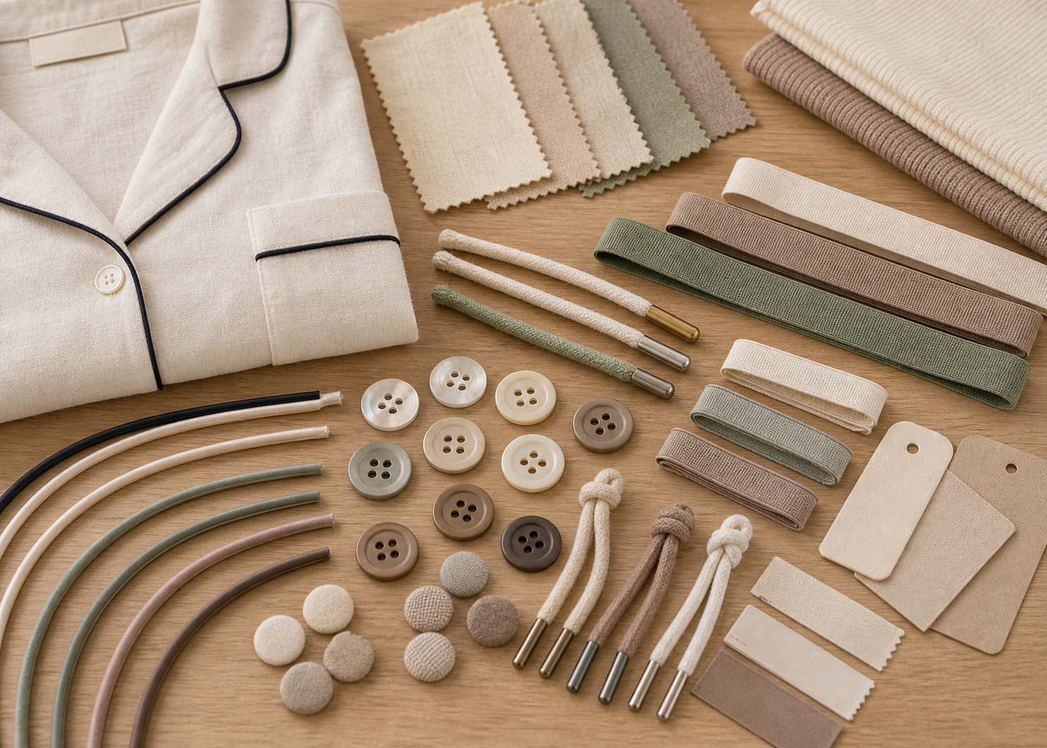 Piping buttons drawstrings and trims for sleepwear OEM ODM
