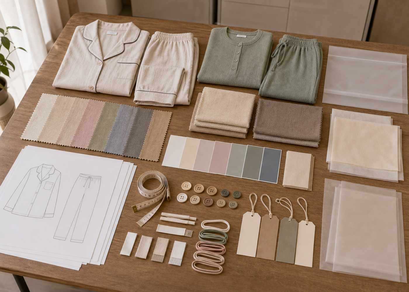 Fabric sample and trim review before sleepwear production