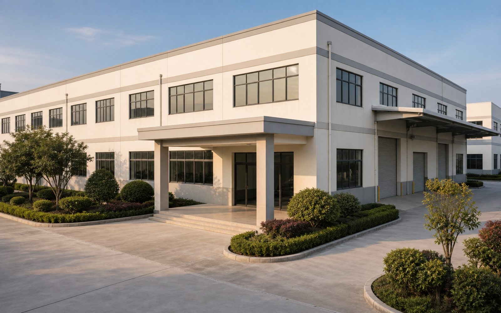 Clean apparel factory exterior for sleepwear production